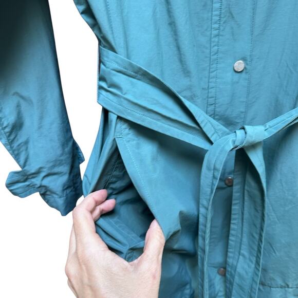 EILEEN FISHER Teal Belted Trench Coat M Lightweight Travel Jacket Minimalist - Picture 7 of 10
